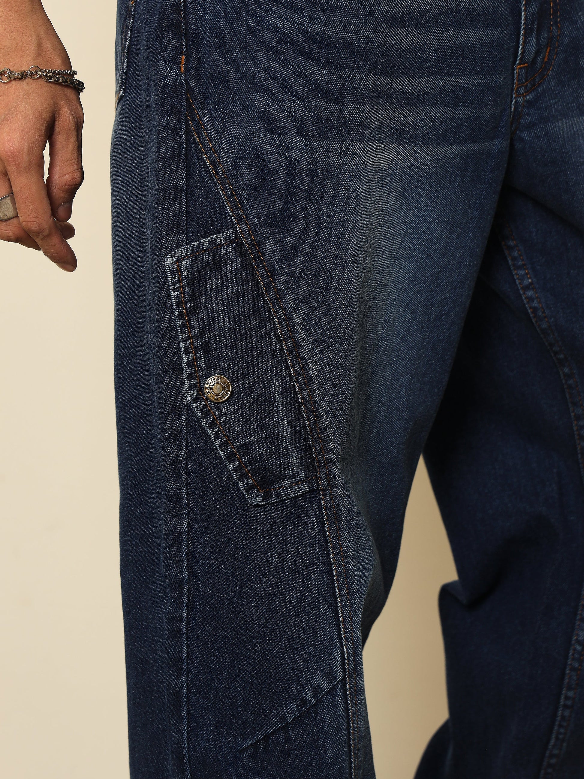 Dark Blue Washed Side Flap Relax Fit Jeans MASCLN SASSAFRAS