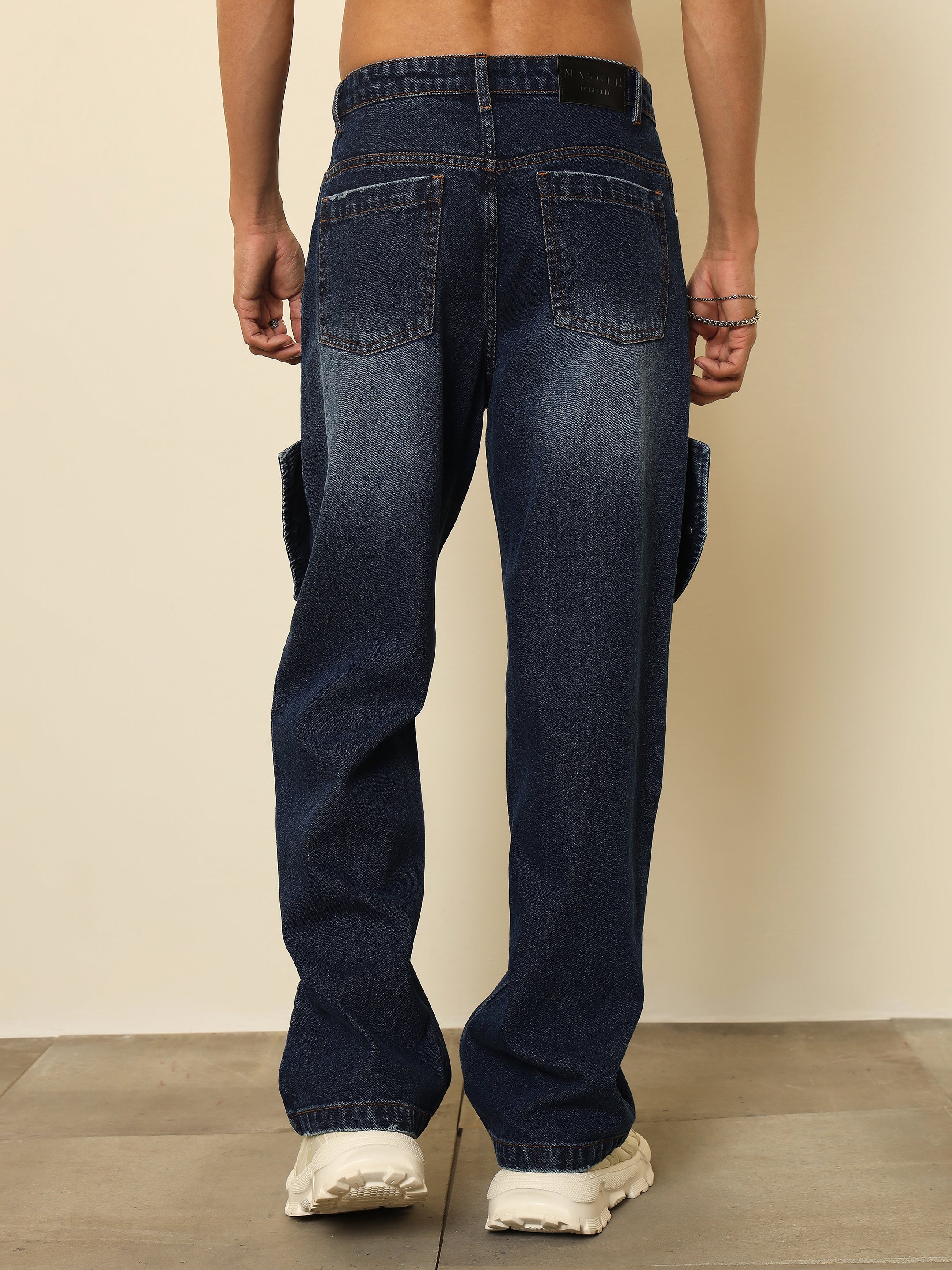 Dark Blue Washed Side Flap Relax Fit Jeans MASCLN SASSAFRAS