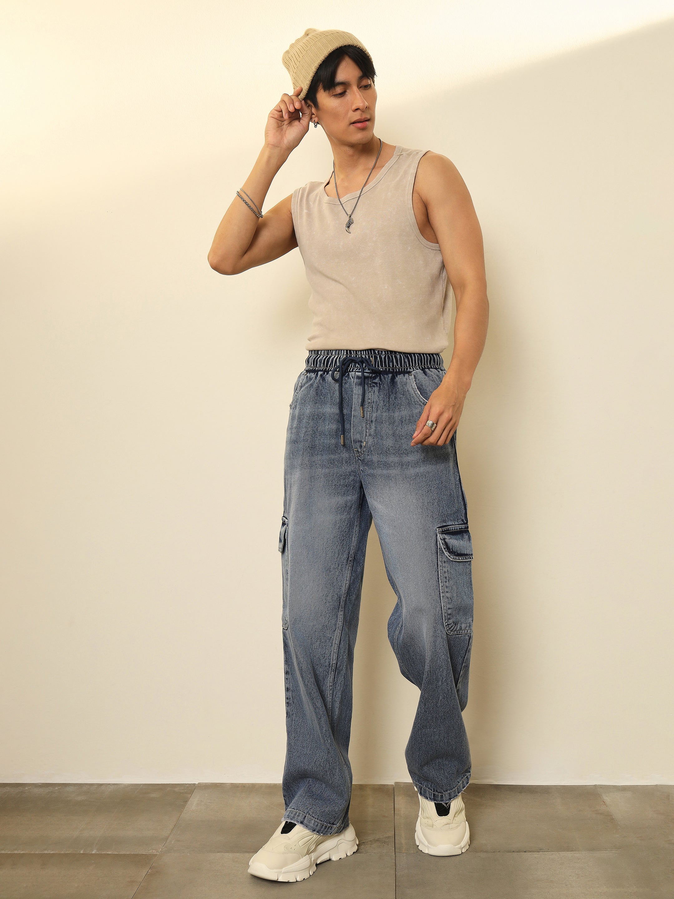 Basic Blue Cargo Pocket Relax Fit Jogger Jeans MASCLN SASSAFRAS