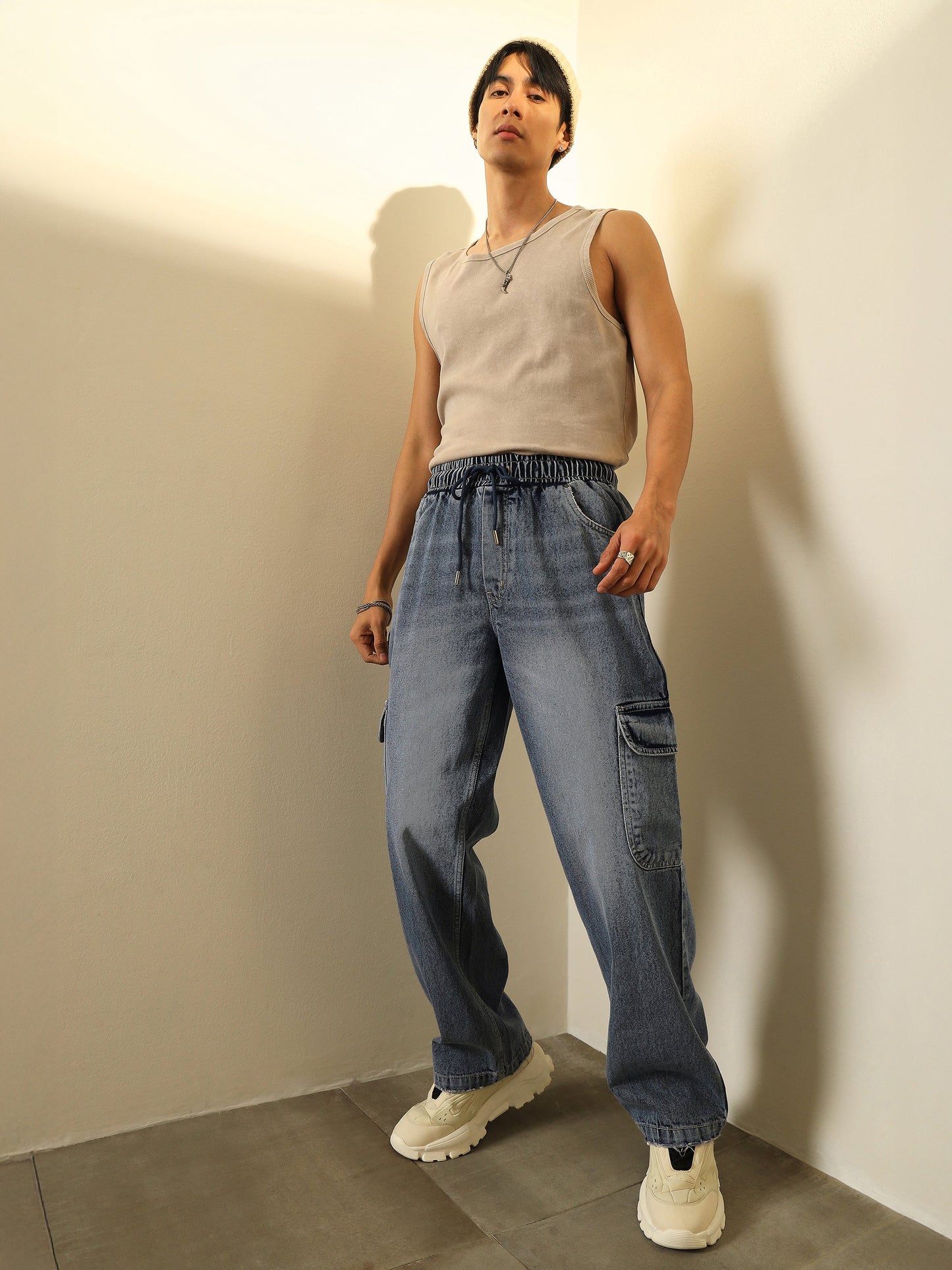 Basic Blue Cargo Pocket Relax Fit Jogger Jeans MASCLN SASSAFRAS