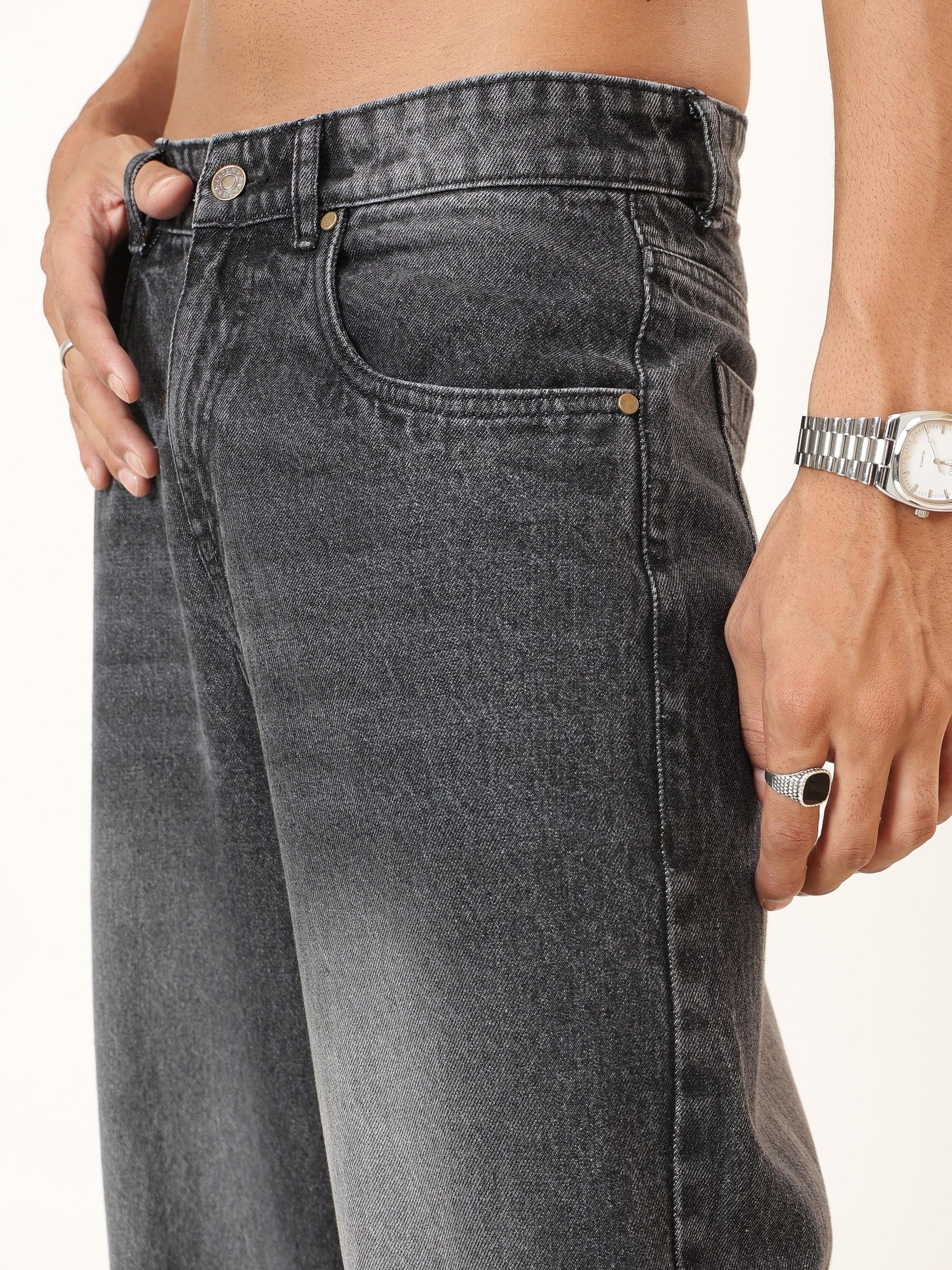 Black Wash Basic Wide Leg Jeans-MASCLN SASSAFRAS
