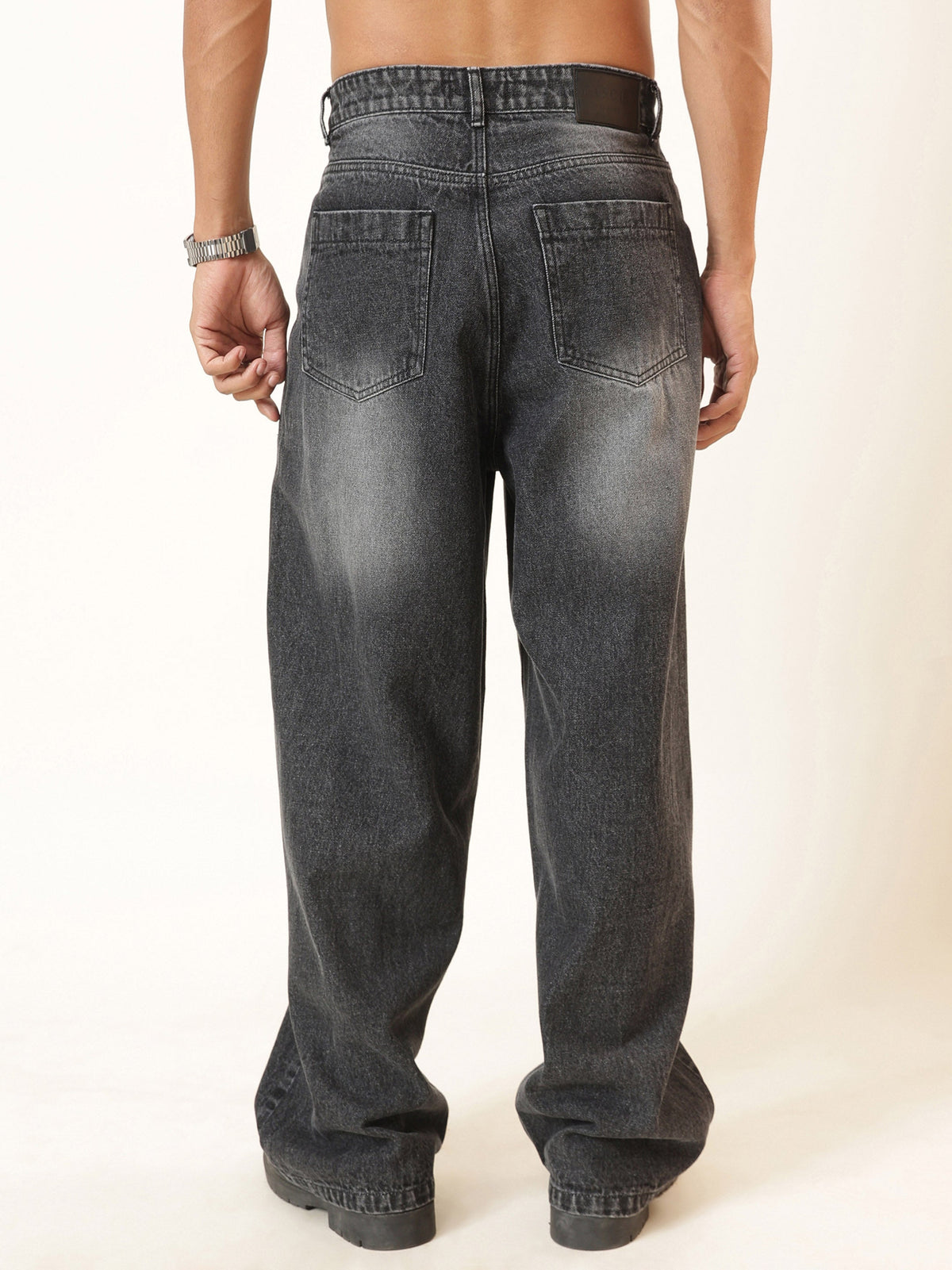 Black Wash Basic Wide Leg Jeans-MASCLN SASSAFRAS