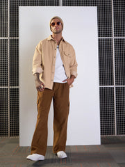 Men Brown Corduroy Side Pocket Cargo Pants