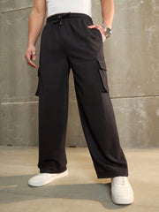 Men Black Side Pocket Wide Leg Pants