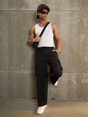 Men Black Side Pocket Wide Leg Pants