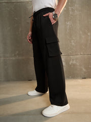 Men Black Side Pocket Wide Leg Pants