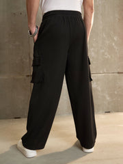 Men Black Side Pocket Wide Leg Pants