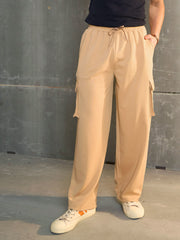 Men Beige Side Pocket Wide Leg Pants