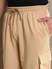 Men Beige Side Pocket Wide Leg Pants
