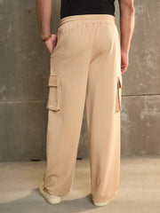 Men Beige Side Pocket Wide Leg Pants