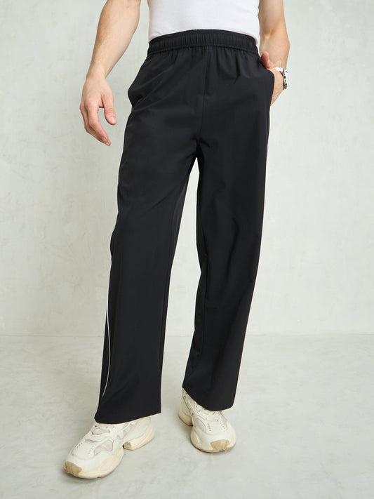Unisex Black Color Block Side Seam Parachute Pants
