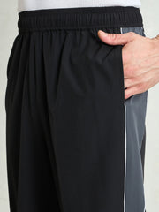 Unisex Black Color Block Side Seam Parachute Pants