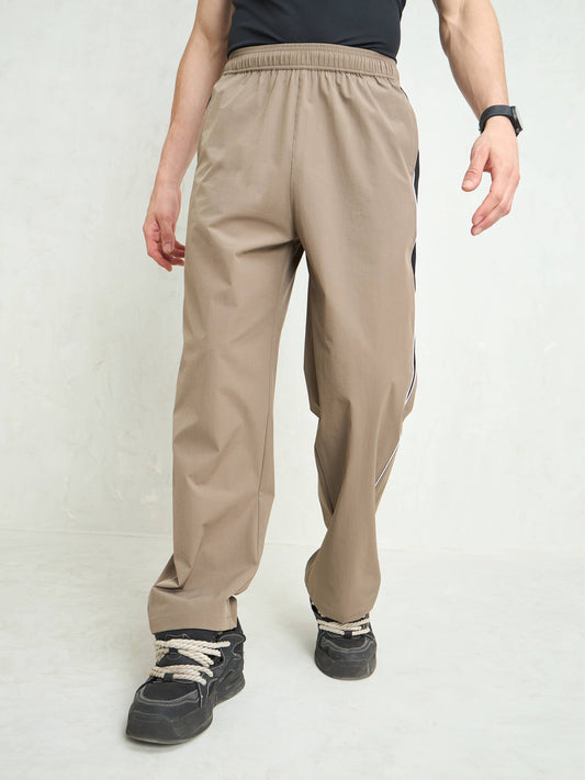 Unisex Taupe Color Block Side Seam Parachute Pants