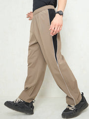 Unisex Taupe Color Block Side Seam Parachute Pants