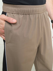 Unisex Taupe Color Block Side Seam Parachute Pants