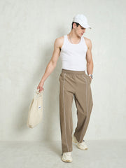 Unisex Taupe Piping Detail Baggy Parachute Pants