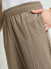 Unisex Taupe Piping Detail Baggy Parachute Pants