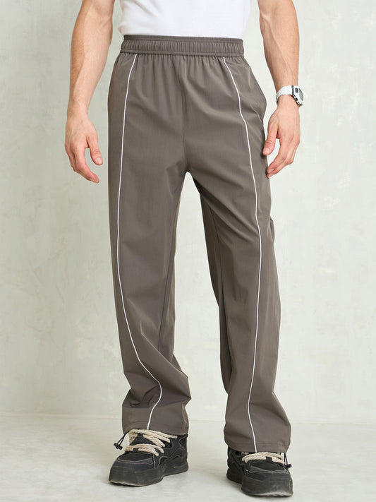 Unisex Dark Grey Piping Detail Baggy Parachute Pants