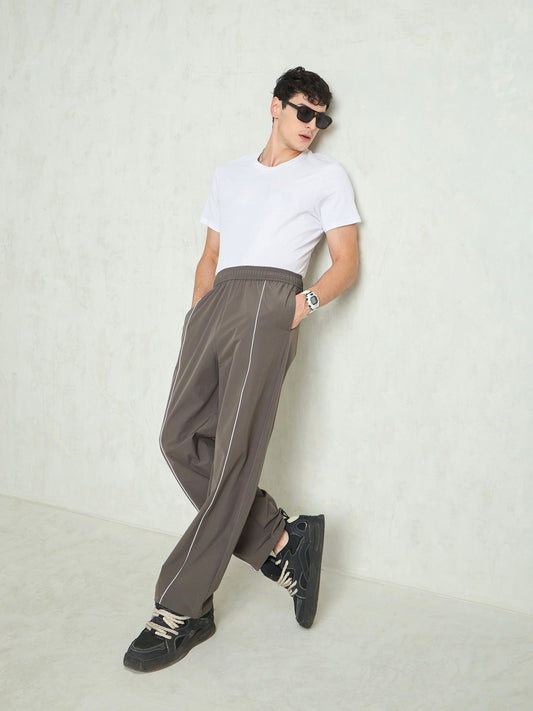 Unisex Dark Grey Piping Detail Baggy Parachute Pants