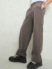 Unisex Dark Grey Piping Detail Baggy Parachute Pants