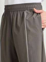 Unisex Dark Grey Piping Detail Baggy Parachute Pants