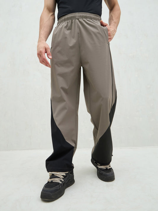Unisex Dark Grey Bottom Color Block Baggy Parachute Pants