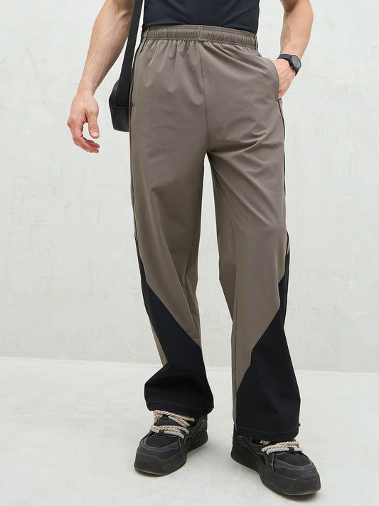 Unisex Dark Grey Bottom Color Block Baggy Parachute Pants