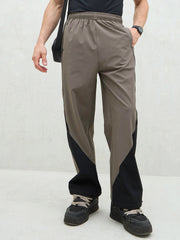 Unisex Dark Grey Bottom Color Block Baggy Parachute Pants