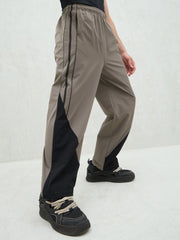 Unisex Dark Grey Bottom Color Block Baggy Parachute Pants