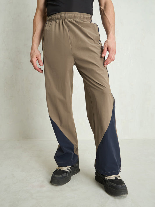 Unisex Taupe Bottom Color Block Baggy Parachute Pants