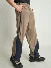 Unisex Taupe Bottom Color Block Baggy Parachute Pants