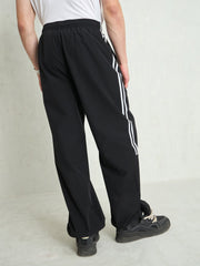 Unisex Black Piping Detail Baggy Parachute Pants