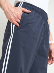 Unisex Navy Blue Piping Detail Baggy Parachute Pants