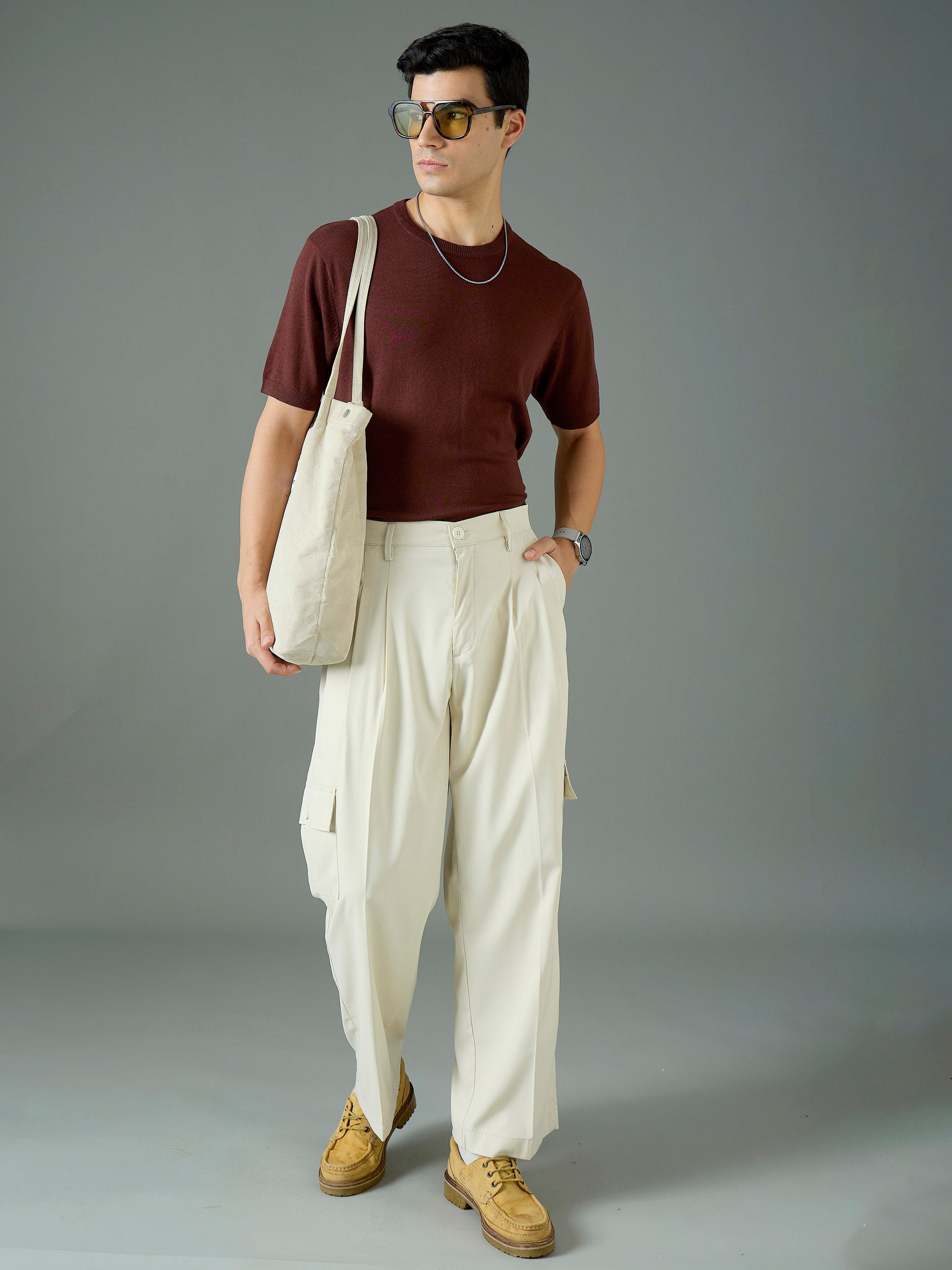 Off White Side Flap Pocket Relax Fit Korean Trouser MASCLN SASSAFRAS