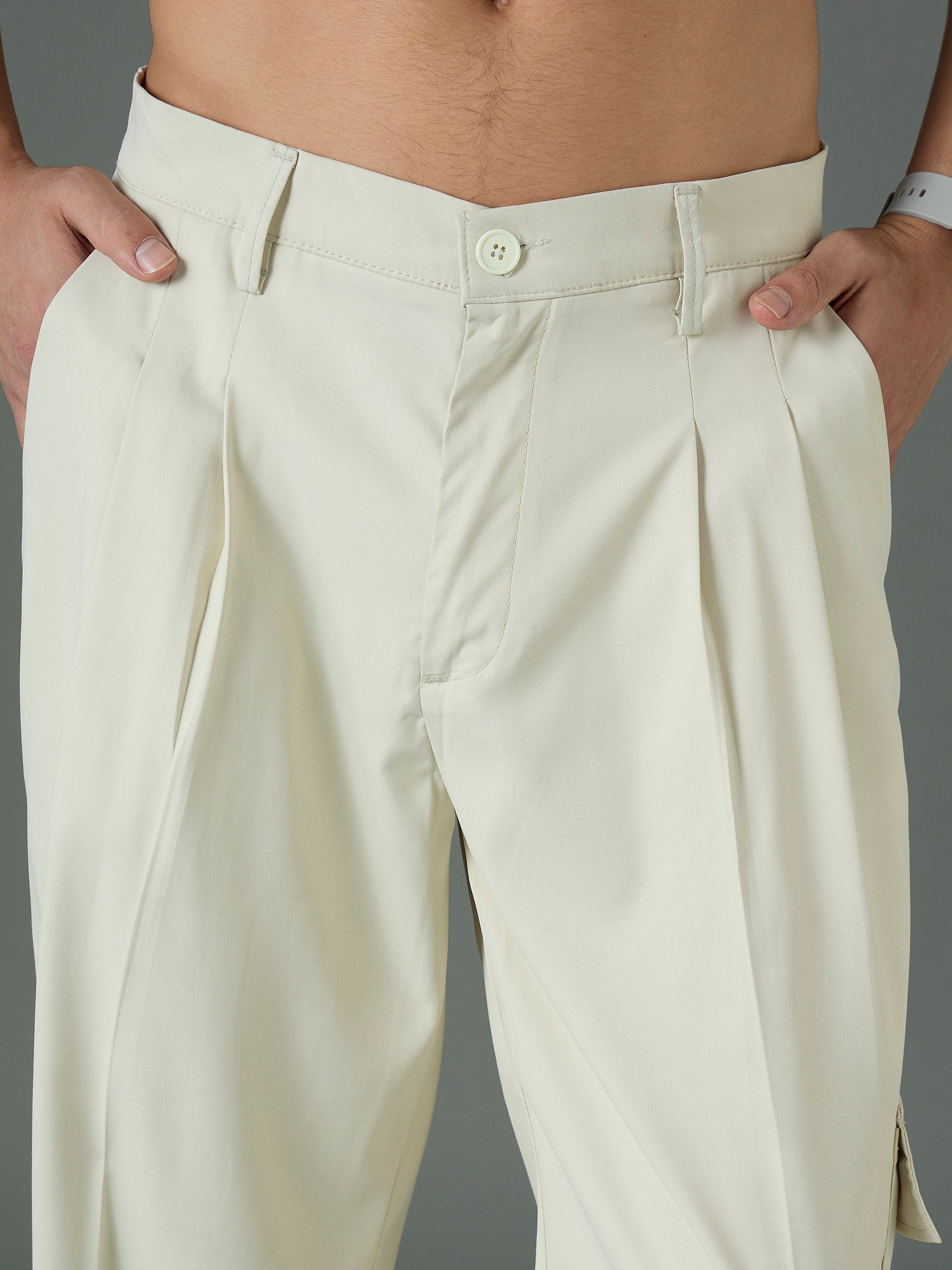 Off White Side Flap Pocket Relax Fit Korean Trouser MASCLN SASSAFRAS