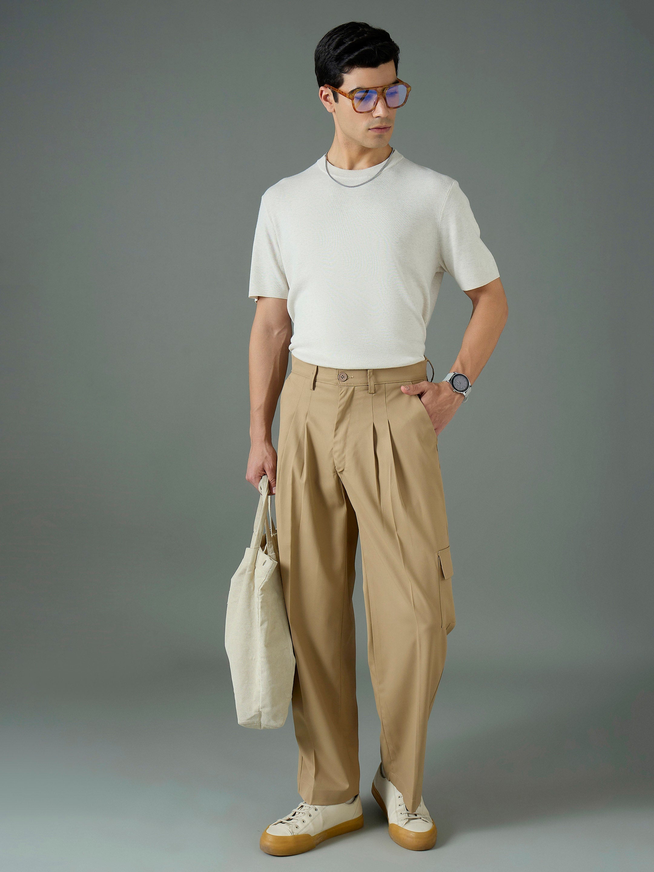 Khaki Side Flap Pocket Relax Fit Korean Trouser MASCLN SASSAFRAS