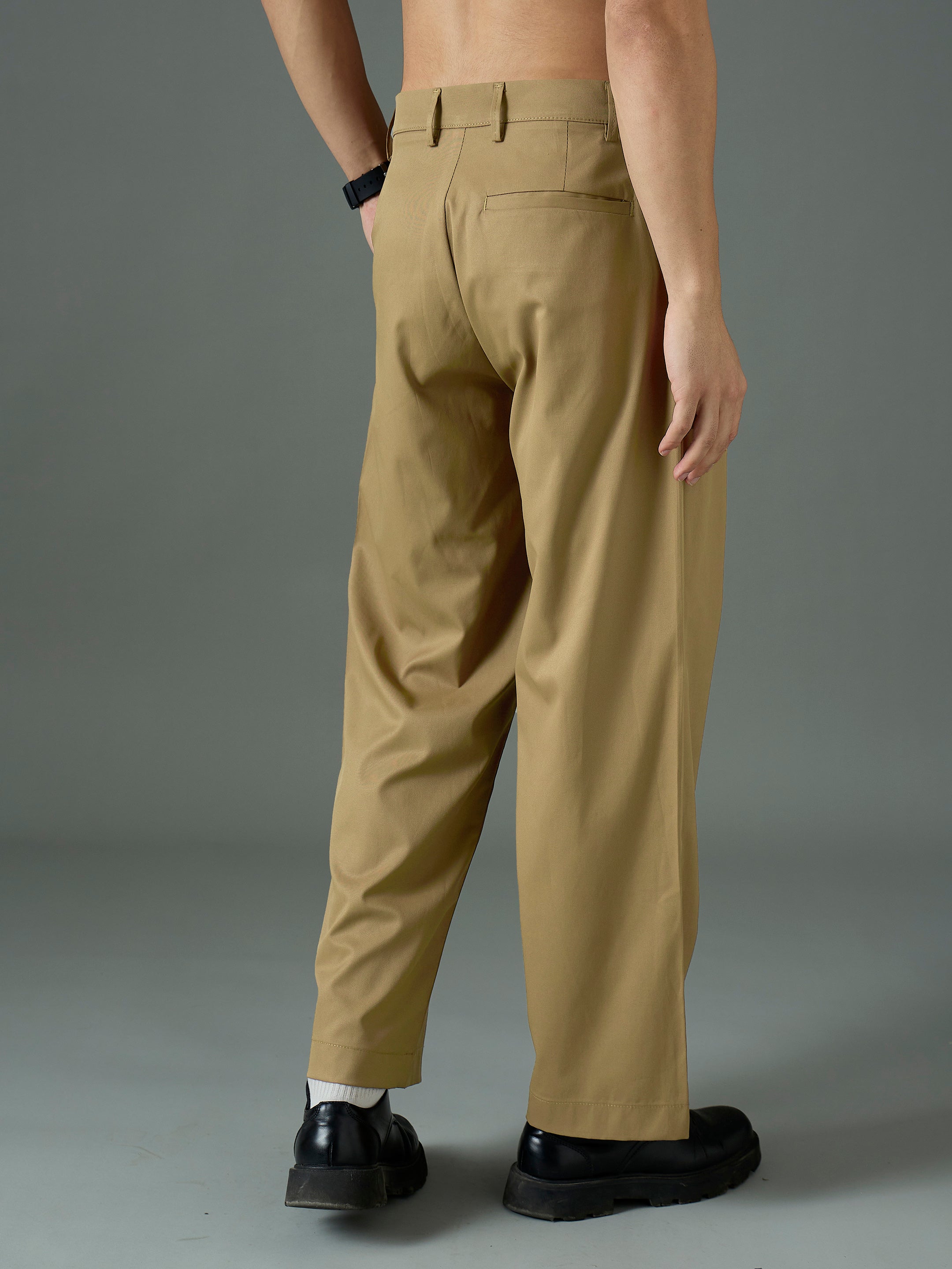 Khaki Front Pleat Relax Fit Korean Trouser MASCLN SASSAFRAS