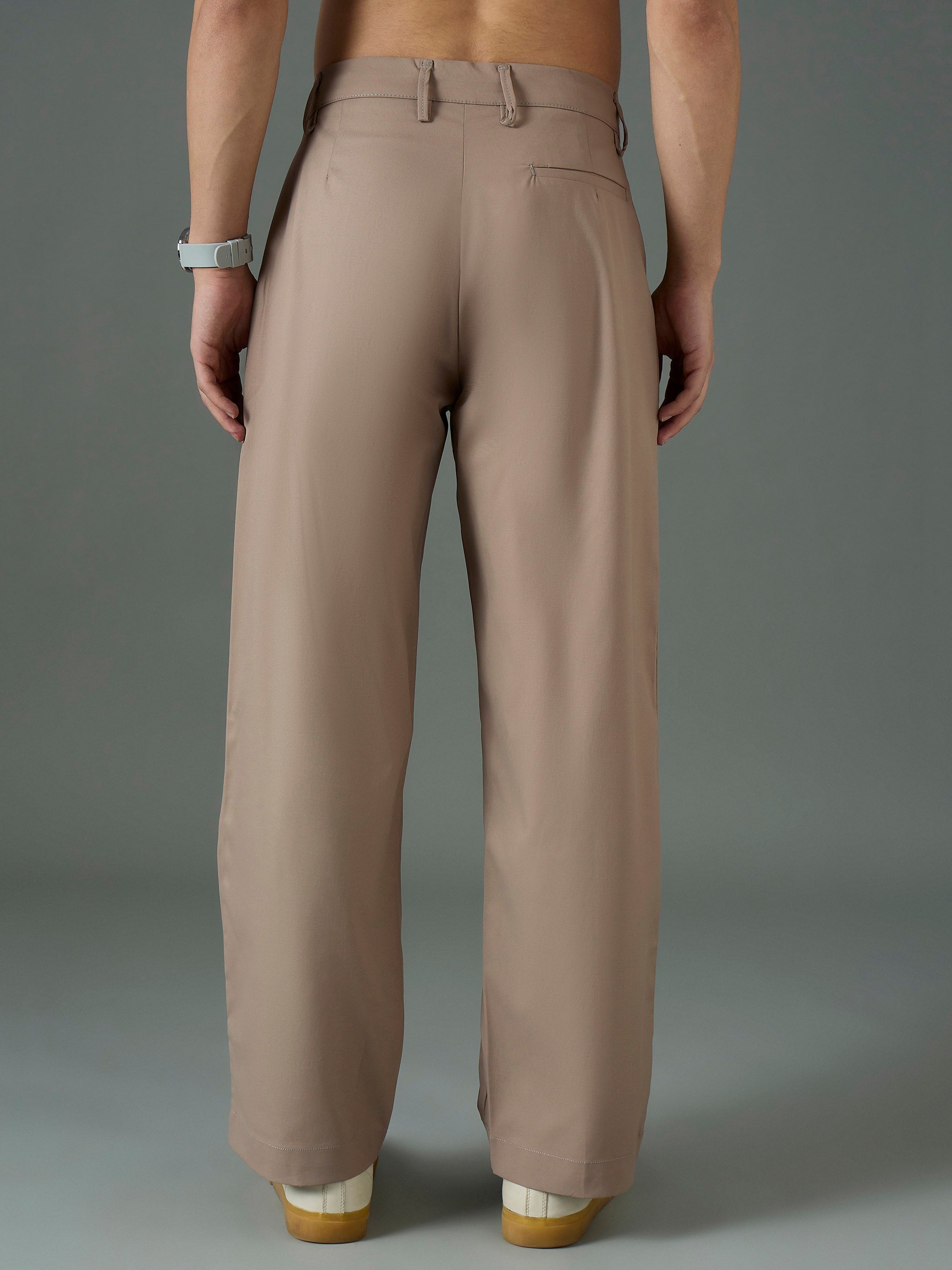 Taupe Front Dori Relax Fit Korean Trouser MASCLN SASSAFRAS