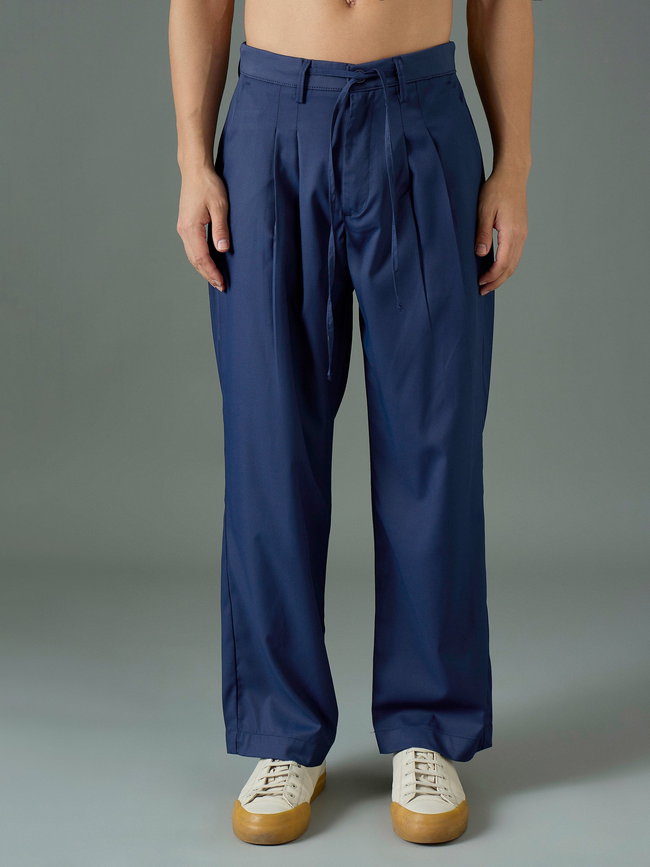 Navy Blue Front Dori Relax Fit Korean Trouser MASCLN SASSAFRAS