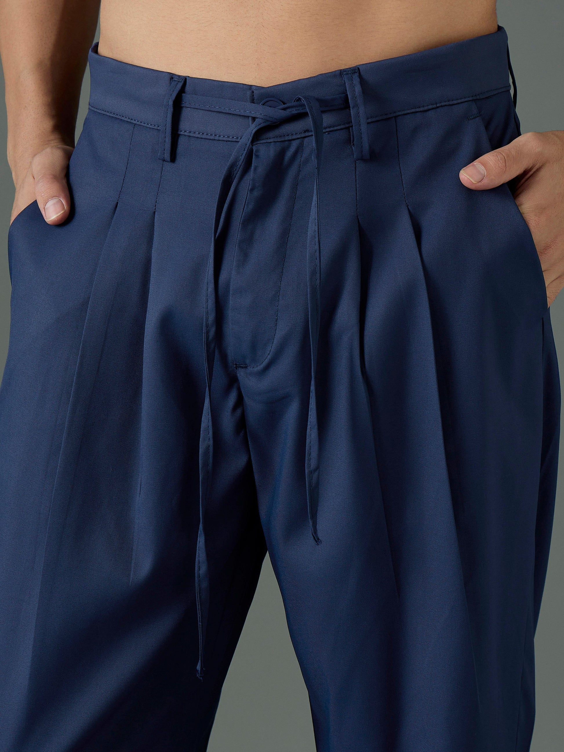 Navy Blue Front Dori Relax Fit Korean Trouser MASCLN SASSAFRAS