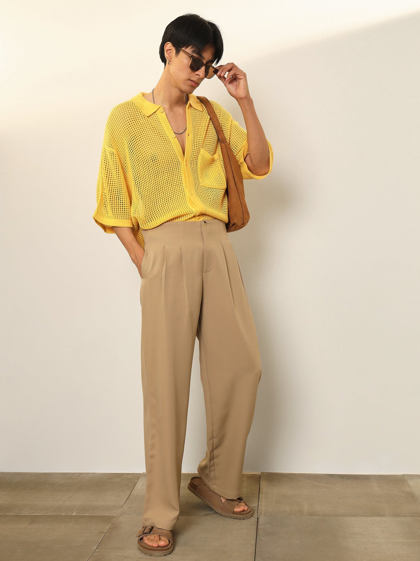 Beige Dual Dart No waistband High Waist Korean Pants MASCLN SASSAFRAS