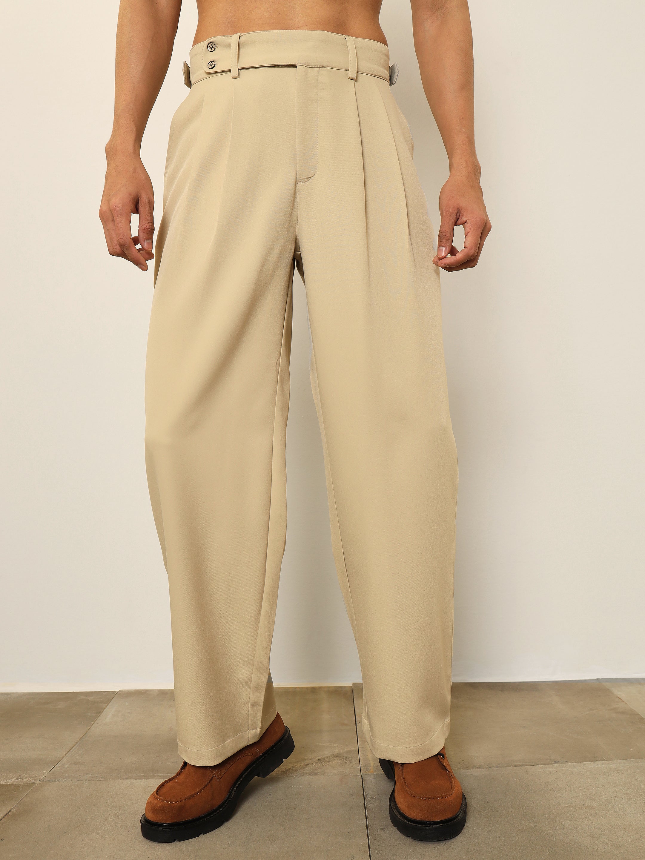 Beige Front Pleated Gurkha Trousers MASCLN SASSAFRAS