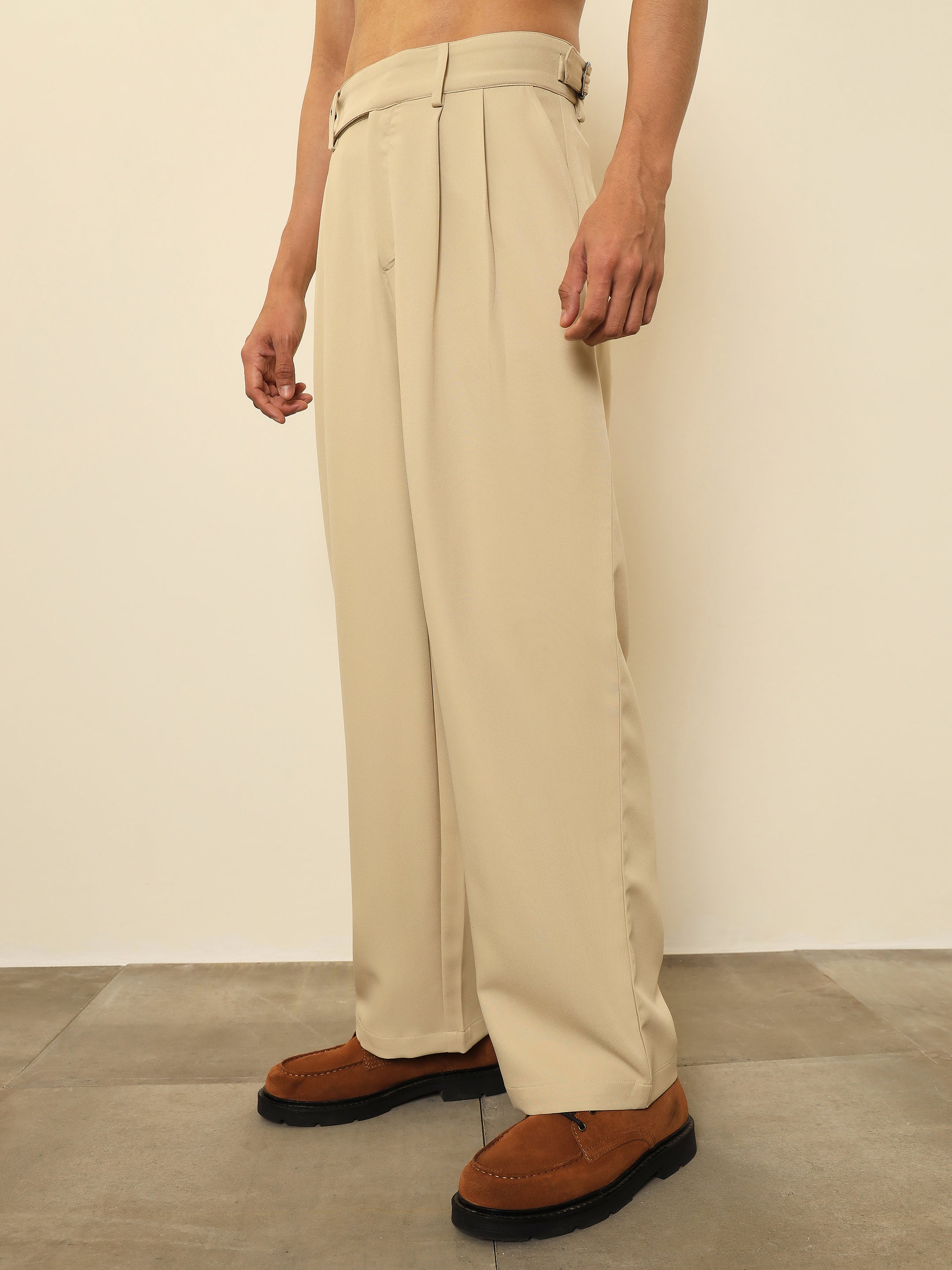 Beige Front Pleated Gurkha Trousers MASCLN SASSAFRAS