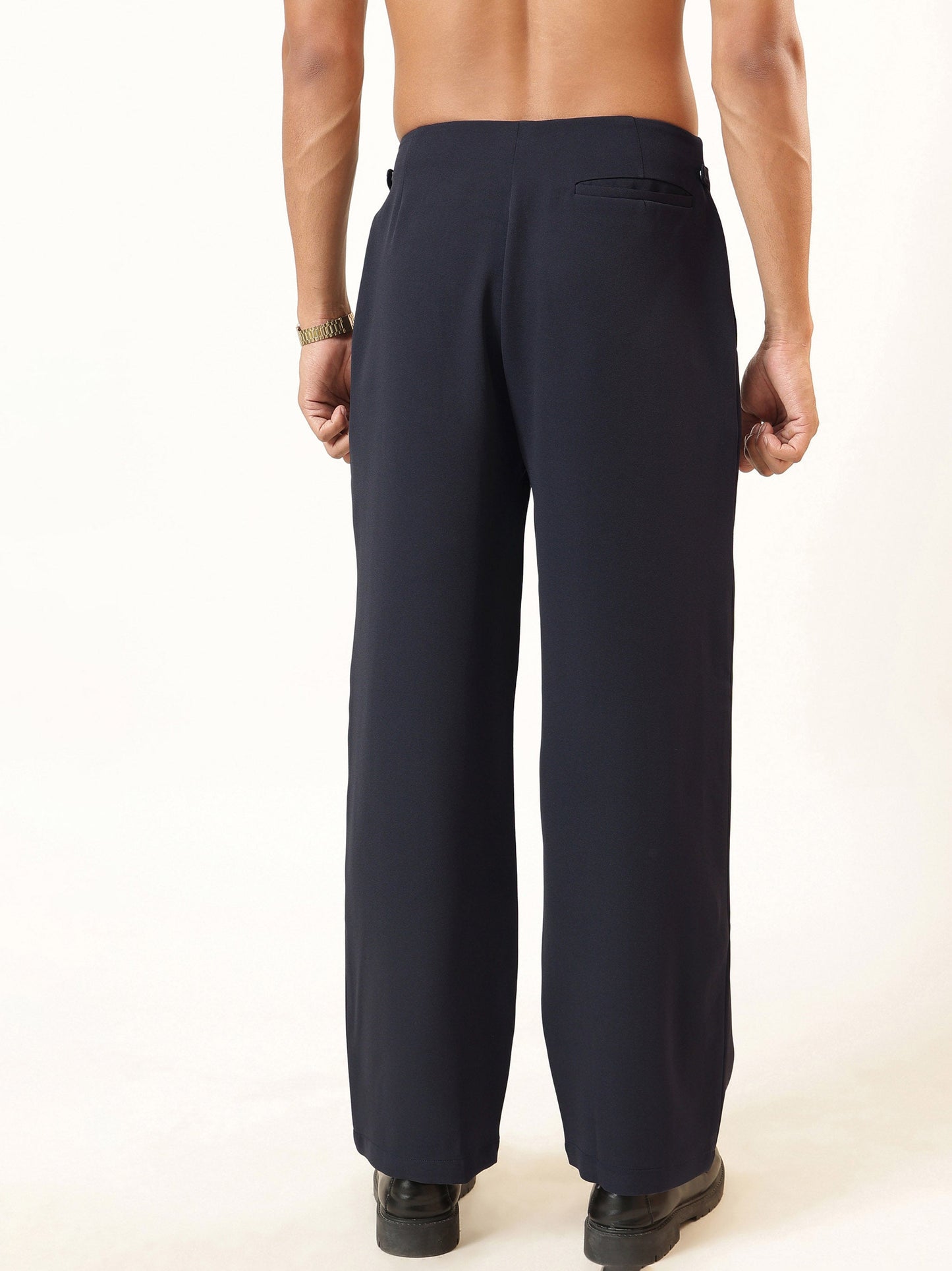 Navy Blue No-waistband High-Waist Korean Pants-MASCLN SASSAFRAS