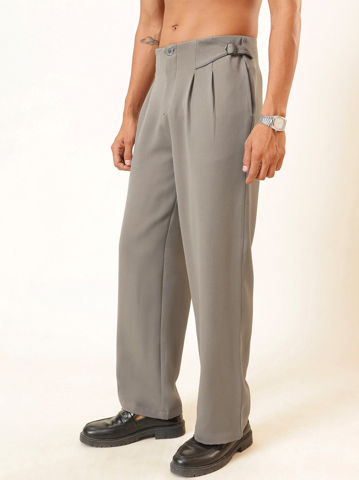 Dull Beige No-waistband High-Waist Korean Pants-MASCLN SASSAFRAS