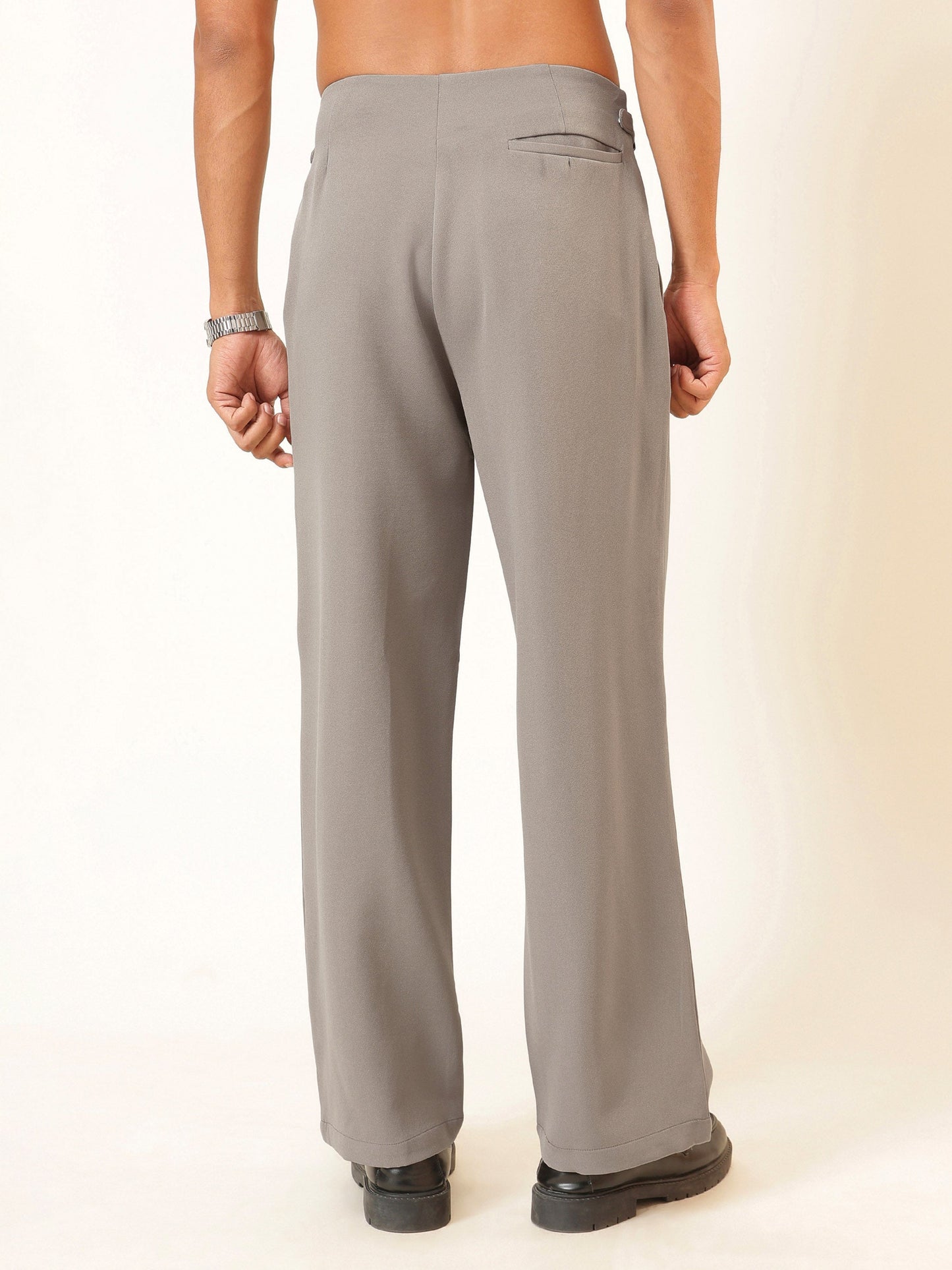 Dull Beige No-waistband High-Waist Korean Pants-MASCLN SASSAFRAS