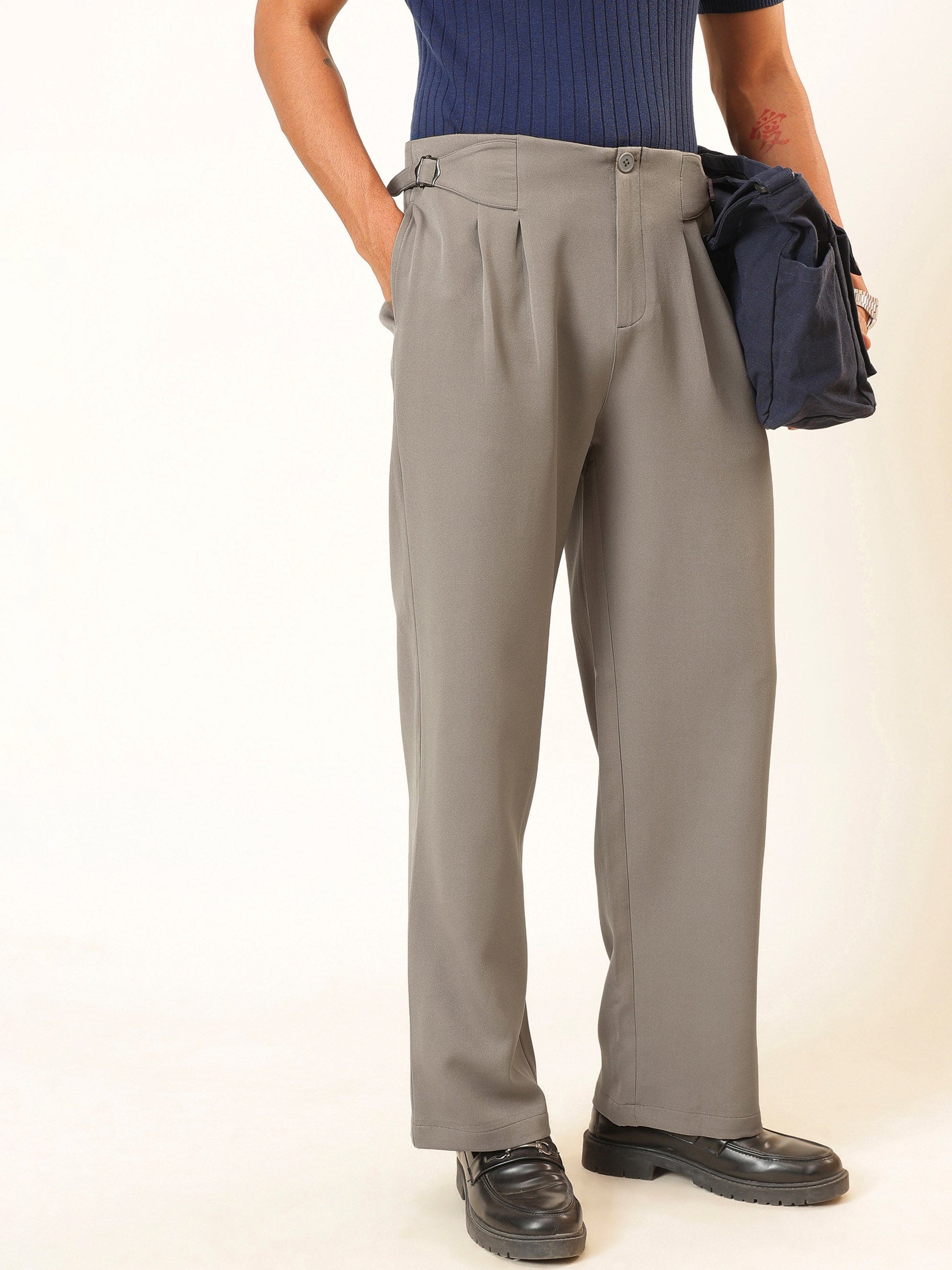 Dull Beige No-waistband High-Waist Korean Pants-MASCLN SASSAFRAS