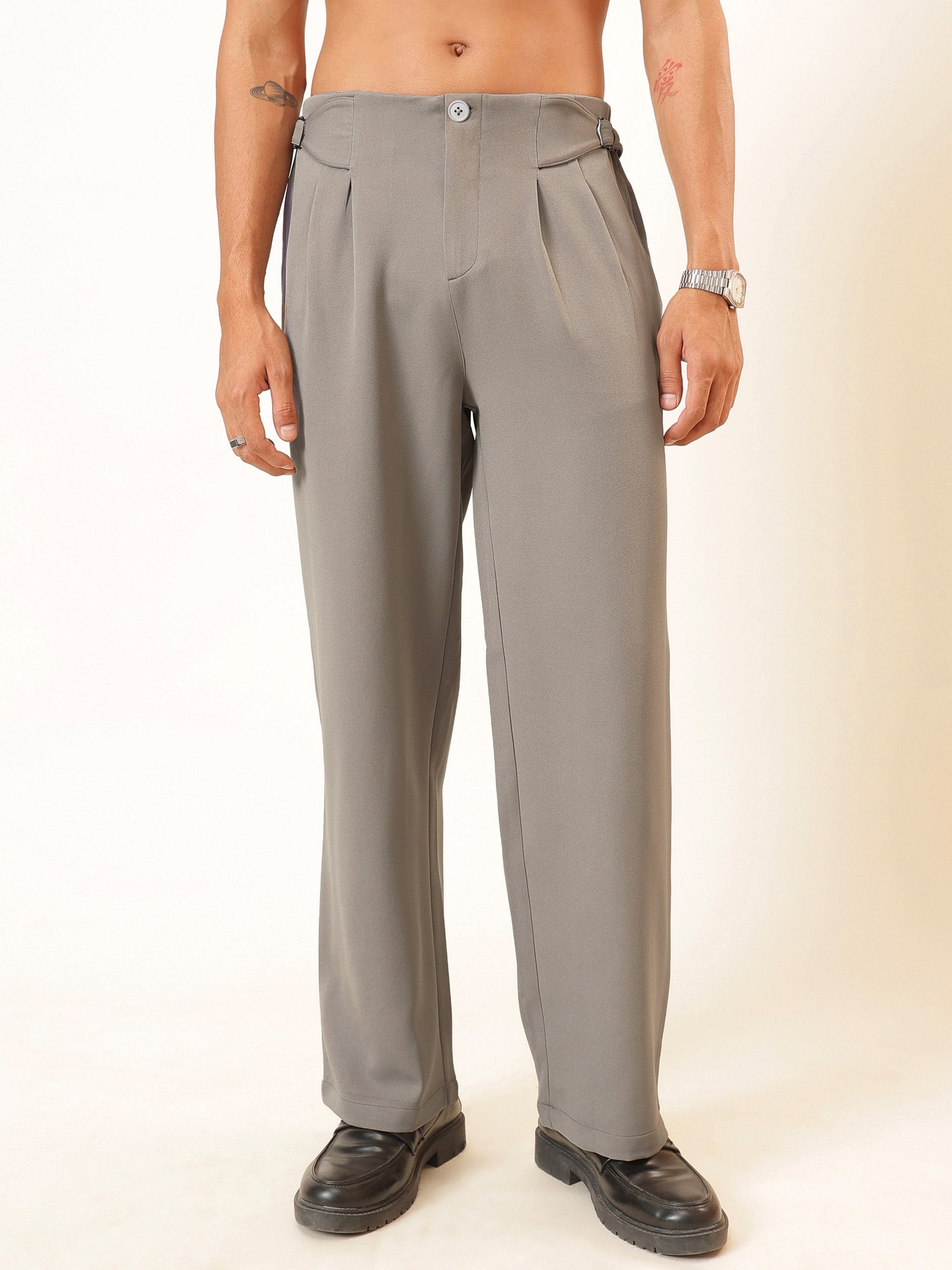 Dull Beige No-waistband High-Waist Korean Pants-MASCLN SASSAFRAS