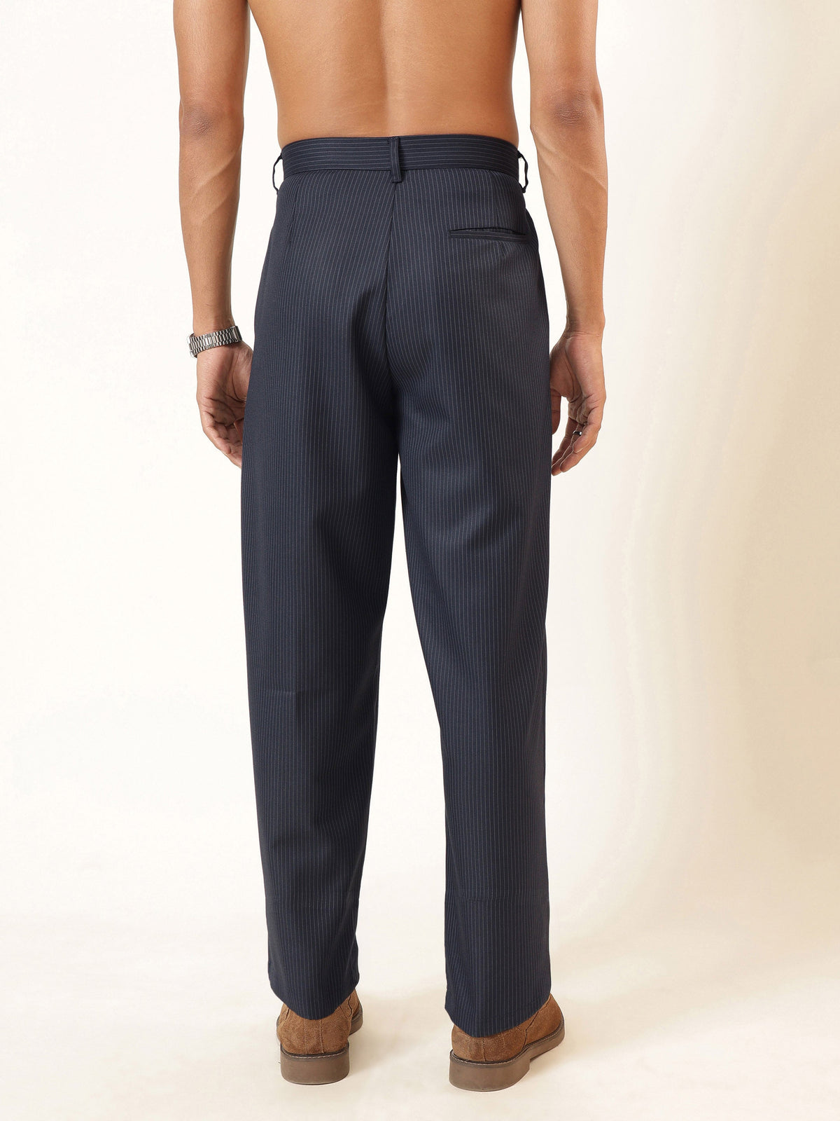 Blue & White Stripe Invert Pleat High Pleat korean Pants-MASCLN SASSAFRAS