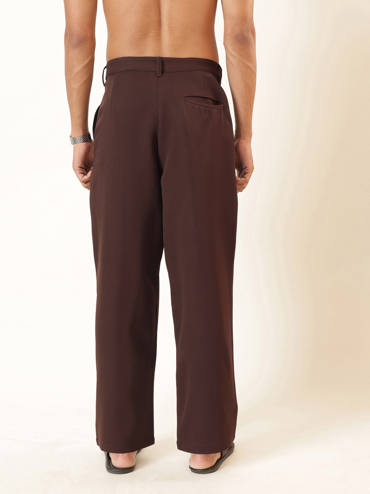 Dark Brown Front Pleat High Waist Korean Pants-MASCLN SASSAFRAS